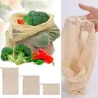 5Pcs Cotton Mesh Vegetable Bags Drawstring Mesh Produce Bag Vegetable Container.