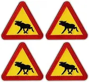 [Patchion] Set of Four - Warning elk - Yellow Background - Black VeIcro/Hook and Loop Backing - Embroidered Patch/Badge/Emblem