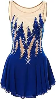 [Zagitova] Figure Skating Dress for Girls Graceful Patchwork Sleeveless Women with Rhinestone Competition Dance Outfits