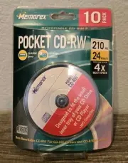 NEW Memorex 10 Pack 3” Pocket Blank CD-RW 185MB 21 Min For CD-R/RW Drive Cameras