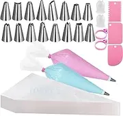 Piping Bags and Tips Set 123Pcs, 100Pcs Icing Pastry Bag 16Pcs Icing Frosting Nozzles 3Pcs Scrapers 2Pcs Converters 2Pcs Silicone Rings Anti Burst Decorating Bags Tools for Baking Cupcake Cake Cookies