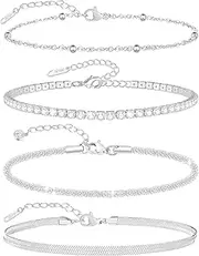 [QJLE] 18K Gold Plated Flat Snake Chain Link Dainty Ankle Bracelets for women, Boho Cute Summer Beach Anklet Foot Jewelry