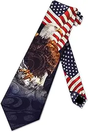 [Steven Harris] Patriotic Ties US Flag and Eagle Necktie Symbolic USA Neckties Stars and Stripes Tie, Navy