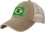 [Generic] Flag of Brazil Cowboy Mesh Baseball Cap for Brazilians Man Woman Outdoor Adjustable Denim Hat