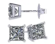 Platinum Plated 925 Sterling Silver Stud Earrings With 1.5 TCW Cubic Zirconia