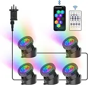 NATPOW Pond Lights Mains Powered, RGB Underwater Spot Lights with Remote Control, IP68 Waterproof, Multicolour Submersible Lights for Fish Tank, Garden, Yard, Pool, Fountain, Pond (Set of 5)