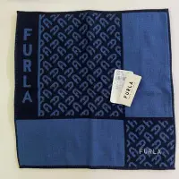 在飛比找Yahoo!奇摩拍賣優惠-☆注目の日本製FURLA 新款藍色刺繡logo手帕/小毛巾☆