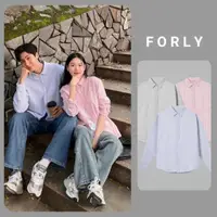 在飛比找蝦皮購物優惠-Forly OFFICAL韓版男女長袖格子襯衫3色灰粉藍T0