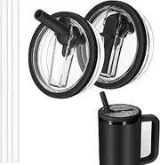 40 oz Tumbler Flip Straw Lid Replacement fit for Stanley Quencher,Spill Proof Splash Resistant Tumbler Lids,Reusable Tumbler Cover for Stanley Cup Accessories,Pack of 2,Black