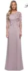 La Femme 29251 Illusion Sleeves Floral Top Dress NWT Sz 14 Light MAUVE/Pink
