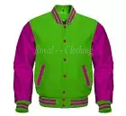 Baseball Varsity Letterman Bomber Kelly Green Wool & Genuine Pink Leather Sleeve