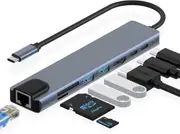 8in1 USB C Hub Dongle with HDMI 4K@60Hz, RJ45 Ethernet,100W Power Delivery, SD/TF Card Reader, 2 USB Ports, USB Type C Hub for MacBook Pro Air