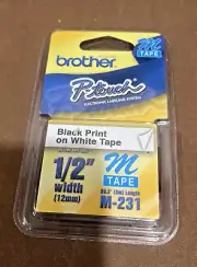 Brother M231 P-touch Label M Tape 1/2" Black on White