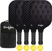 Eliwdshen Pickleball Paddles Set of 4 Pickleballs and Bag |Racket Meets USAPA Standards |Fibreglass Surface |13MM Polypropylene Honeycomb core |Lightweight Rackets for Men, Women and Kids(Black