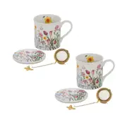 2PK Ashdene Jenny's Garden Flowers Tea Cup/Coaster w/ Charm Gift Set Assorted