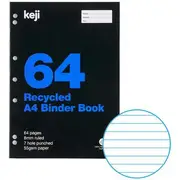 Keji A4 55gsm 8mm Ruled Recycled Binder Book 64 Page