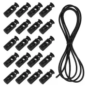 20 Pcs Double Hole Cord Locks with Elastic Cord, Black