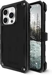 [Pelican] Shield Brushed Aluminum - iPhone 15 Pro Max Case 6.7" [Compatible with MagSafe] [21ft Military Grade Drop Protection] Magnetic Charging Phone Case Cover w/Belt Clip Holster Kickstand - Black