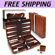 Elegant Backgammon Board Game - 15 Inch Leather Set for Adults and Kids