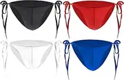 [iphree] Men's Side Tie Underwear Adjustable String Bikini Briefs Thongs Bulge Pouch Underwear Swimwear Panties, Black+white+red+blue, One Size