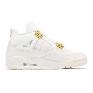 【NIKE 耐吉】休閒鞋 Wmns Air Jordan 4 Retro 女鞋 男鞋 米白 金 White & Gold(AQ9129-170)