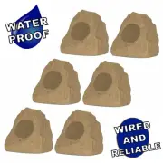 Theater Solutions Outdoor Coaxial Tan Rock 6 Speaker Set Pool Spa Patio Garden
