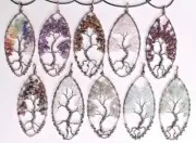 Large Natural Stone Tree of Life Pendant Quartz Necklace Wicca 7 Chakras Healing