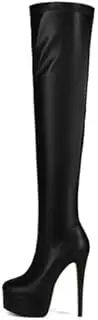 [Bapolee] Fashion Women's Over Knee High Stiletto Platform Heel Boots Night Sexy Black Leather Thigh High Boots