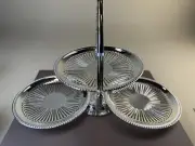 New Vintage Davco Silver Plated 3 Tier Cake Serving Stand Foldable