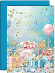 Beautiful Gold 47th Birthday Cards for Women Men - Fantastic Golden Presents - Elegant Traditional Pretty Birthday Card for 47 Year Old Woman Man Her Him, A5 Gorgeous Greeting Cards Gift