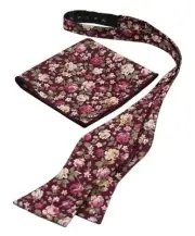 Mens Floral Self Tie Bow Ties and Pocket Square Set Cabernet