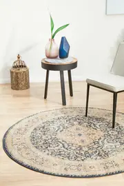 Abode Rug Culture Midnight Blue Multi Vintage Look Aztec Round Rug
