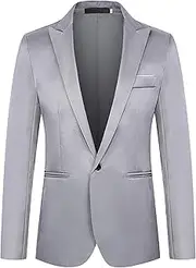 [Aosufei] Men's Stylish Casual Sport Suit Jacket Comfort One Button Prom Blazer Suits Business Formal Tuxedo Jacket, Grey2, Small