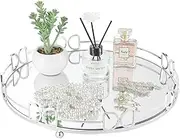 HAIGOUER Extra Large Glass Vanity Tray - Size: 15.75in15.75in2.52in - Silver Perfume Trays for Dresser...