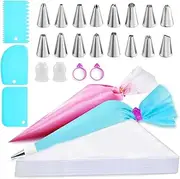 Piping Bags and Nozzles Set of 124 Pcs 100 Anti Burst Piping Bags, Cake Decorating Kit with 16 Piping Tips, 1 Pastry Bags, 3 Cake Scrapers, 2 Couplers, and 2 Icing Bags Ties for Decorating Cakes
