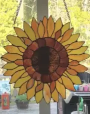16” Round Sunflower Floral Window Panel Suncatcher Tiffany Style Stained Glass
