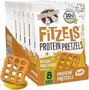 Lenny & Larry's Boujie Mustard FITZELS- Savory Pretzel Snacks Incredibly Tasty, High Protein, Salty, Vegan, Kosher 18 g's of Plant Based Protein 8 (eight) Bags, 3 oz Each
