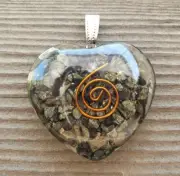 ORGONE PYRITE GEMSTONE HEART SHAPED PENDANT ORGONITE (ONE)