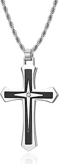 [ANMUXI] Religious Cross Necklace, Stainless Steel Black Gold Silver Pendant, Men Women Celebrating Their Faith