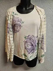 Alfred Dunner White Floral Cardigan Built In Tank. Size Petite Large NWT. #135