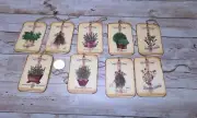 9~Vintage~Primitive~Herbs~French~Junk Journal~Linen Cardstock~Gift~Hang~Tags