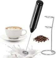 Electric Milk Frother Handheld with Stainless Steel Stand Whisk Drink Mixer