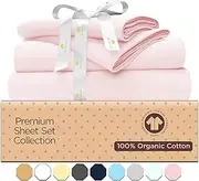 Tissaj Organic Cotton Sheets Set Cal King Size – Rose – GOTS Certified – Durable Luxury Quality – Premium Bedding – Extra Deep Pockets & Secure Fit – Sateen Weave – with Carry Pouch – Set of 4