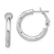 10K Yellow W/Rhodium 3X15 With White Rh Plating D/C Round Omega Back Hoop Earrings