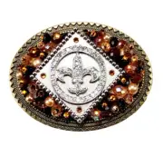 Fluer de Lis Embellished Swark. Crystals & Beads Bling Buckle ~ Handcrafted