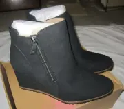 NATURALIZER SOUL Womens Black Zip Leather Wedge Heel Bootie Boots Size 11 NEW