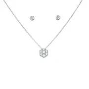 Bevilles Flower Necklace and Stud Earrings Jewellery Set with Cubic Zirconia in Sterling Silver