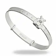 Children's 925 Silver Bangle with Sliding Teddy , Birthday Gift Christening
