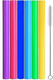 [ALINK] Reusable Boba Smoothie Straws, 10" Long Extra Wide Fat Silicone Straws for Drinking Bubble Tea, Milkshakes, Set of 6 with Cleaning Brush