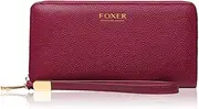 [FOXER] Leather Zip Around Wallets for Women, Genuine Leather RFID Blocking Gift Box Packing 17 Card Slots Ladies Long Purses with Zipper Coin Pocket Women's Clutch Wallets with Wristband (Red)